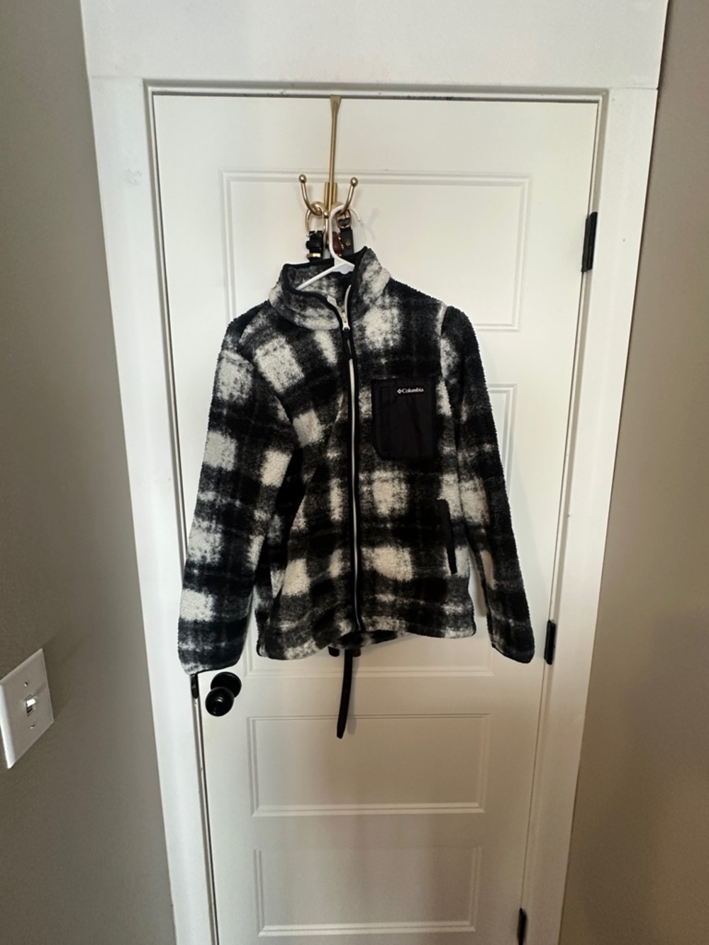 Columbia Black & White Plaid Fleece Jacket